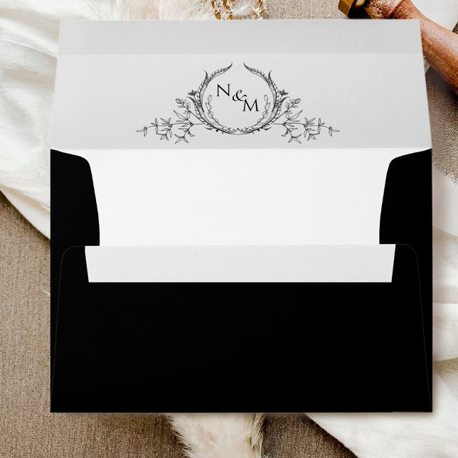  Elegant Monogram, Black and White Wedding Envelope (Creator Uploaded)