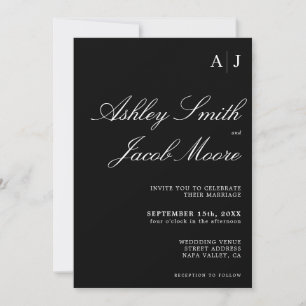 Elegant Monogram Black and White Wedding Invitation