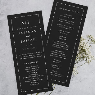 Elegant Monogram Black and White Wedding Program