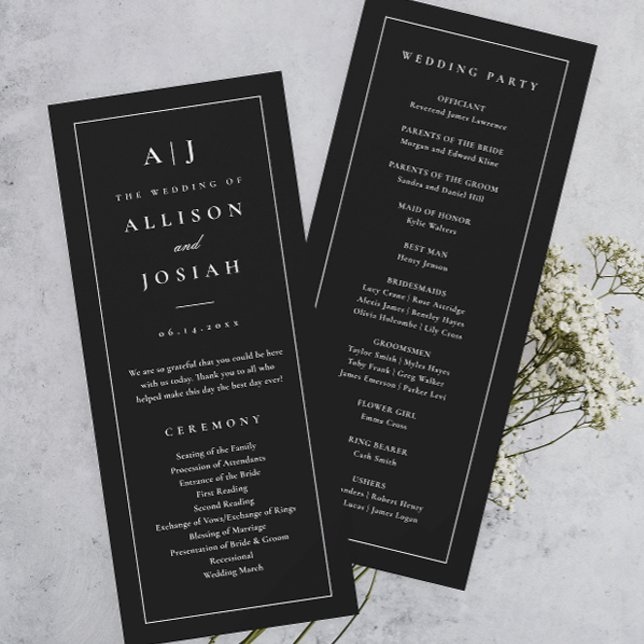Elegant Monogram Black and White Wedding Program (Elegant and Classic Monogram Black and White Wedding Program.)