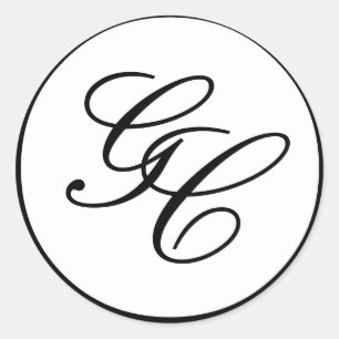 Elegant Monogram Black and White Wedding Sticker