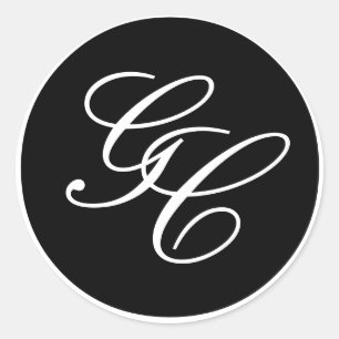 Elegant Monogram Black and White Wedding Sticker