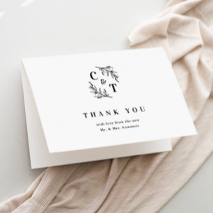 Elegant Monogram Black and White Wedding Thank You Card