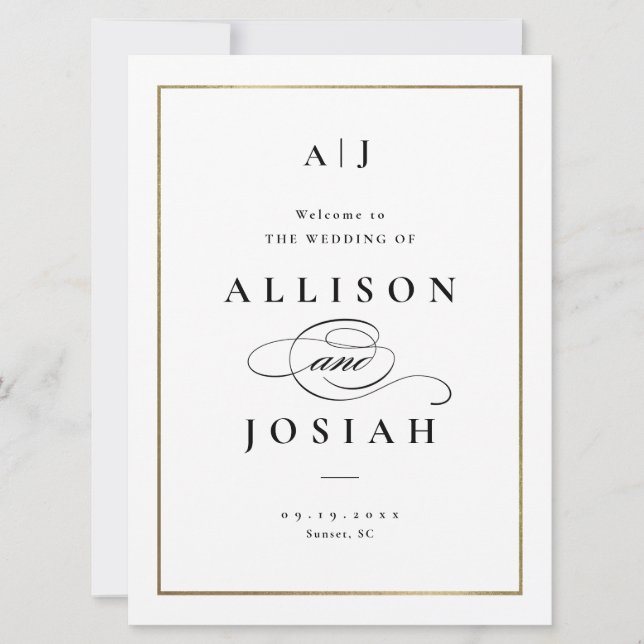 Elegant Monogram Black and White Wedding Welcome Invitation (Front)