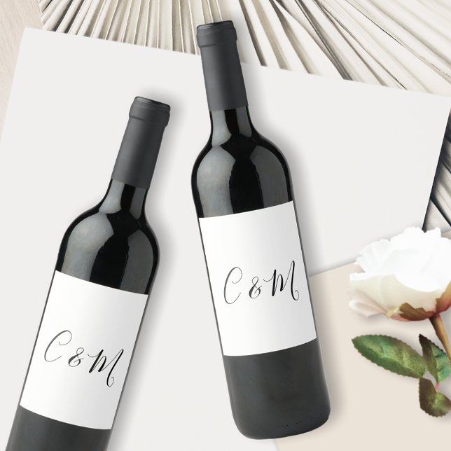 Elegant Monogram Black and White  Wine Label (Creator Uploaded)