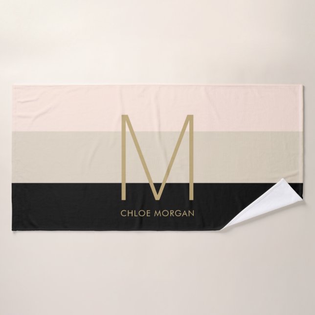 Elegant monogram black beige pink bath towel set (Bath Towel)