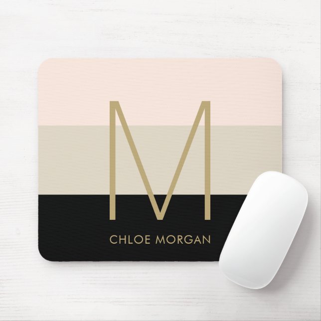 Elegant monogram black beige pink mouse pad (With Mouse)