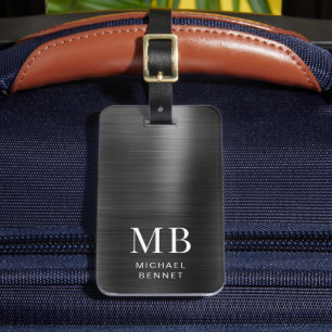 Elegant Monogram Black Brushed Metallic  Luggage Tag