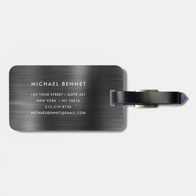 Elegant Monogram Black Brushed Metallic Luggage Tag (Back Horizontal)
