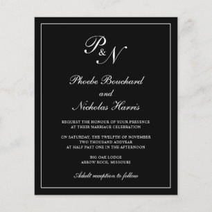 Elegant Monogram Black Budget Wedding Invitation