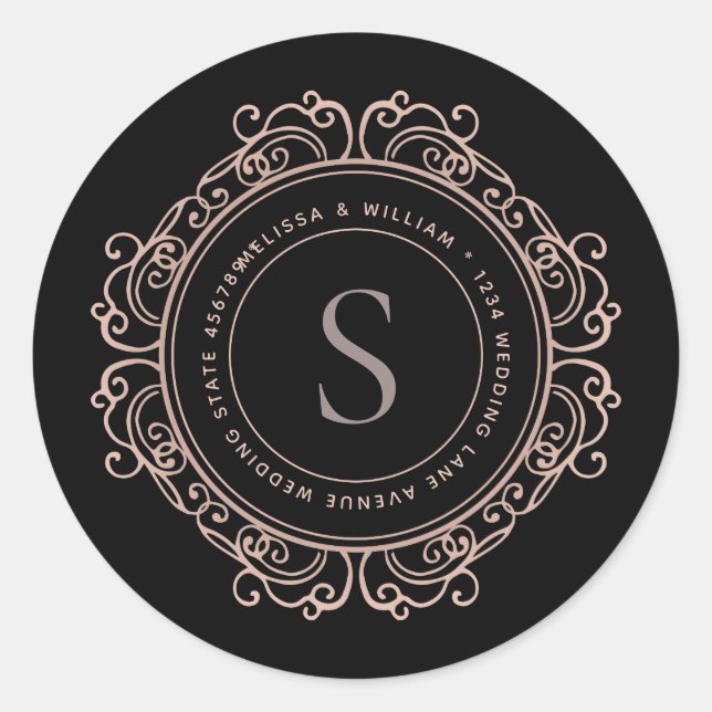 Elegant Monogram Black Copper Blush Address Seal (Front)