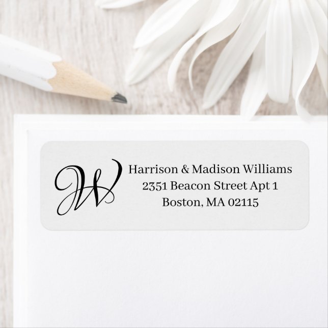 Elegant Monogram black eggshell Return Address Label (Insitu)