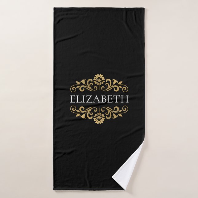 Elegant Monogram Black Gold Bath Towel (Bath Towel)
