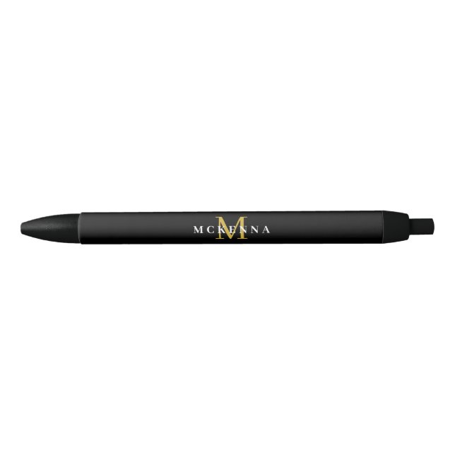 Elegant Monogram Black Gold Classic Initial Name Ink Pen (Front)