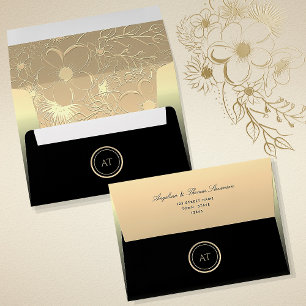 Elegant Monogram Black Gold Envelope
