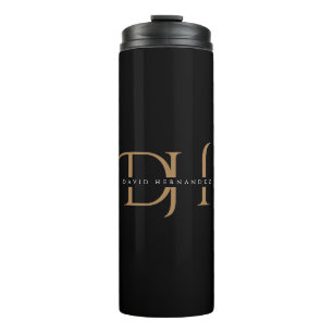 Elegant Monogram Black Gold Initials Modern Custom Thermal Tumbler