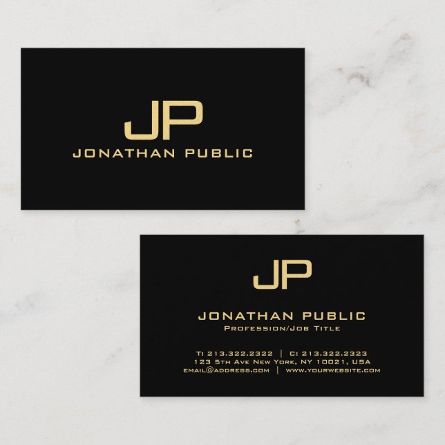 Elegant Monogram Black & Gold Luxury Premium Pearl Business Card (Front/Back)