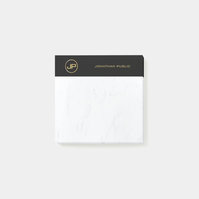 Elegant Monogram Black Gold Marble Simple Modern Post-it Notes (Front)