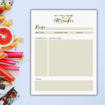 Elegant Monogram Black Gold Modern Recipe Sheet