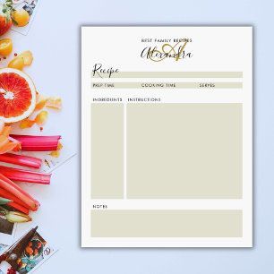 Elegant Monogram Black Gold Modern Recipe Sheet Notepad