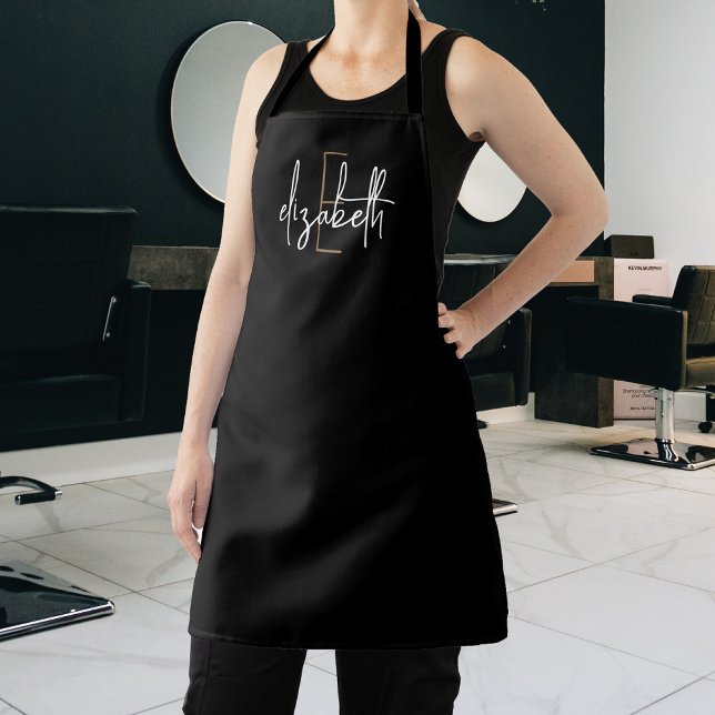 Elegant Monogram Black Gold Modern Salon Apron (Creator Uploaded)