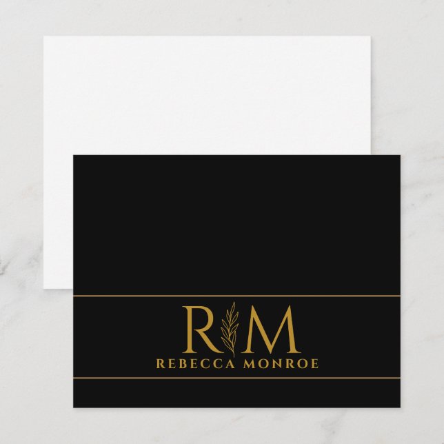 Elegant Monogram Black Gold Name Card (Front/Back)