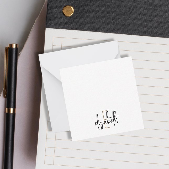 Elegant Monogram Black Gold Script Card (Creator Uploaded)