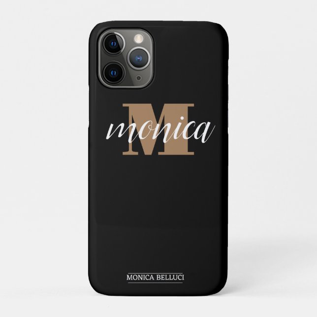 Elegant Monogram Black Gold Script minimal Case-Mate iPhone Case (Back)