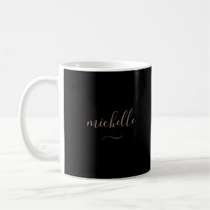 Elegant Monogram Black Gold Script Name Swash Coffee Mug