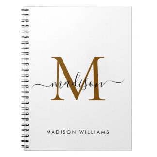Elegant Monogram Black Gold Script Office School Notebook