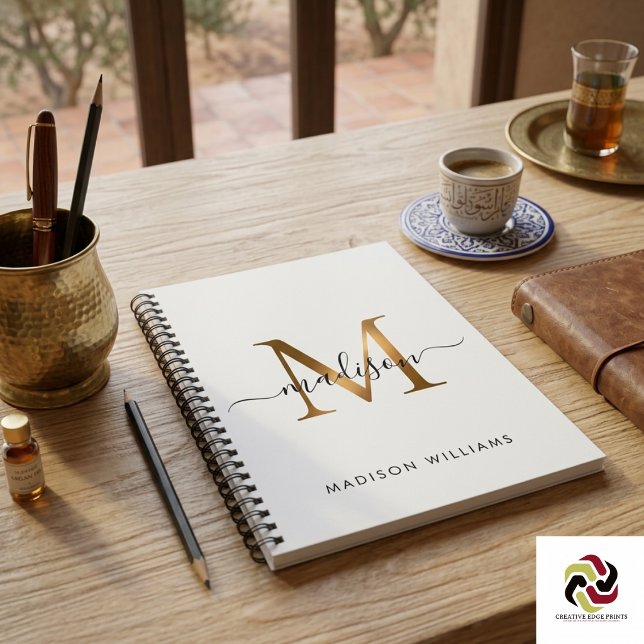 Elegant Monogram Black Gold Script Office School Notebook (Elegant Monogram Black Gold Script Office School Notebook
)