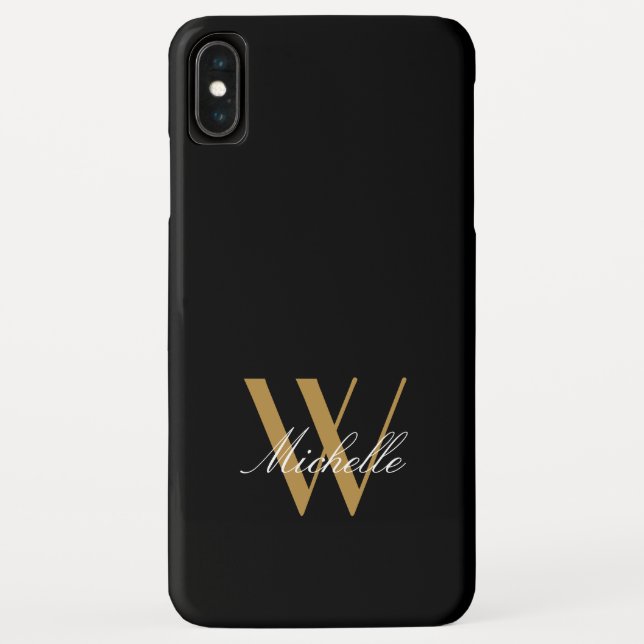 Elegant Monogram Black Gold Simple Name Script Case-Mate iPhone Case (Back)