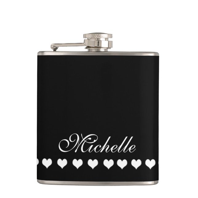 Elegant Monogram Black Hip Flask (Front)