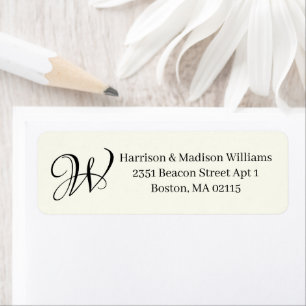 Elegant Monogram black ivory custom Return Address Label
