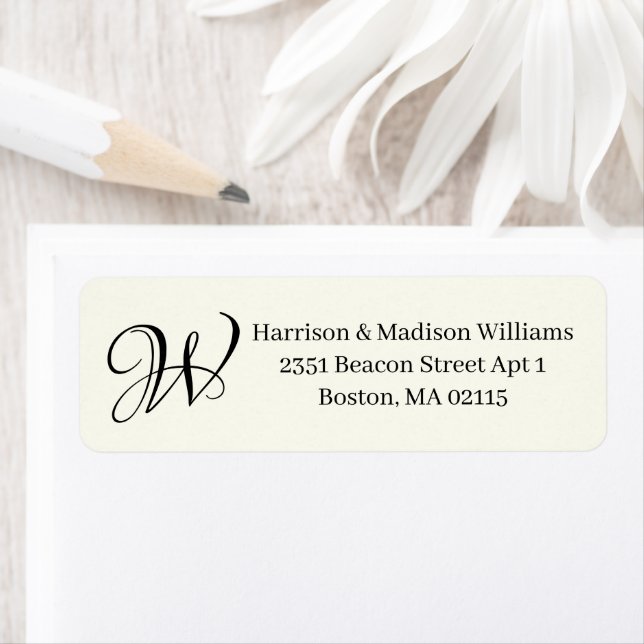 Elegant Monogram black ivory custom Return Address Label (Insitu)