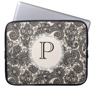 Elegant Monogram Black Lace Designer Laptop Bag