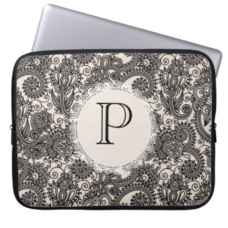 Elegant Monogram Black Lace Designer Laptop Bag