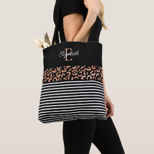 Elegant Monogram black Leopard Animal Print Tote B Bag
