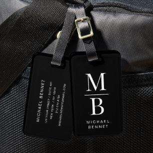 Elegant Monogram Black Luggage Tag