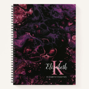 Elegant Monogram Black Purple Script Notebook