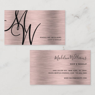 Elegant Monogram Black Rose Gold Modern Script Business Card