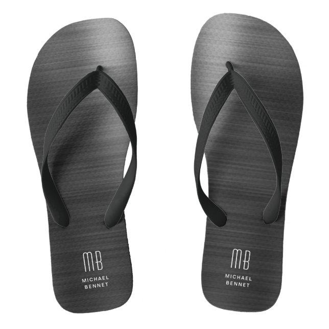 Elegant Monogram Black Thongs (Footbed)