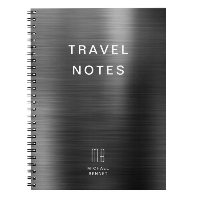 Elegant Monogram Black Travel Notebook (Front)