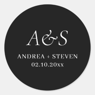 Elegant Monogram Black Wedding  Classic Round Sticker