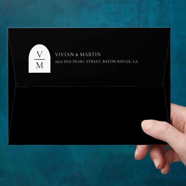Elegant Monogram Black Wedding Envelope (Hand)