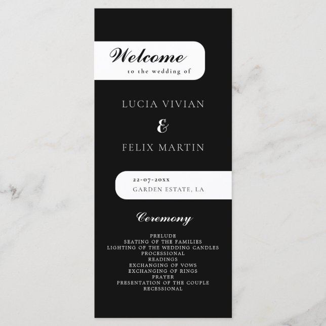 Elegant Monogram Black Wedding Program (Front)