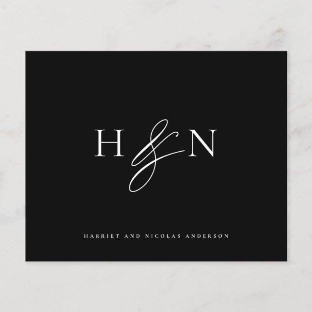 Elegant Monogram Black Wedding Thank You Card (Front)