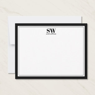 Elegant Monogram Black White Border Minimalist Card