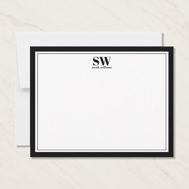 Elegant Monogram Black White Border Minimalist Card (Creator Uploaded)