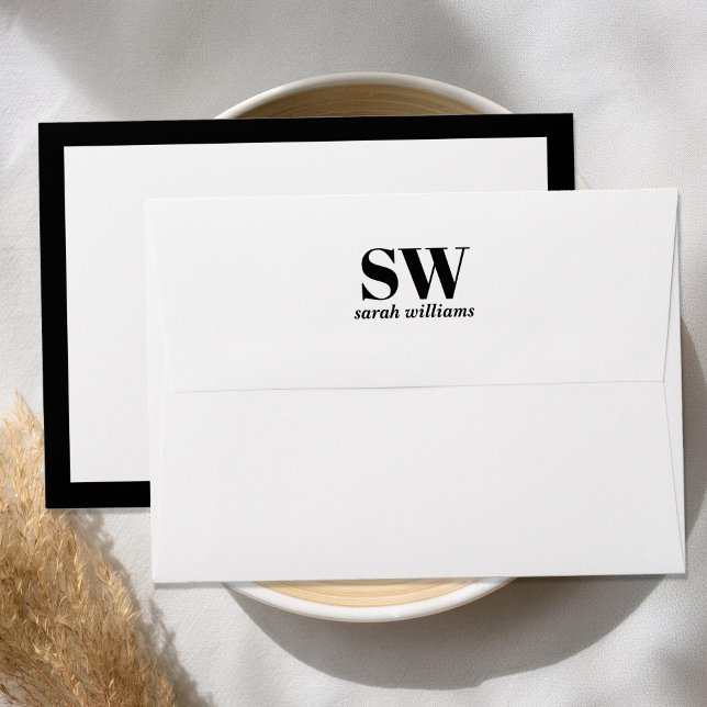 Elegant Monogram Black White Border Minimalist Envelope (Creator Uploaded)